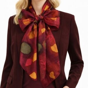 Chico's Vintage Oblong Printed Scarf in Burgundy, Golden Yellow and Green